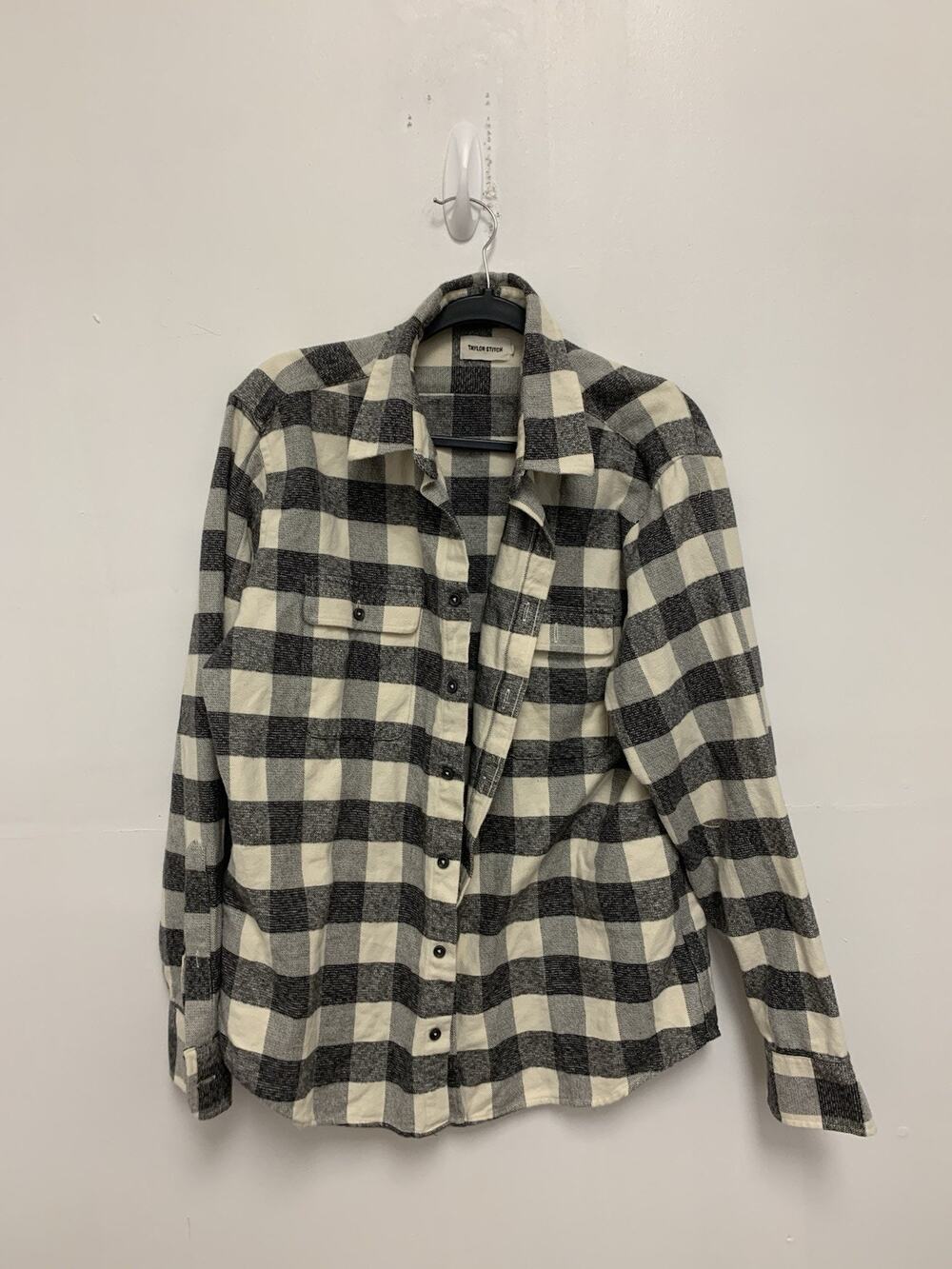 Taylor Stitch Mens Plaid Black White Button Up Shirt Flannel 44